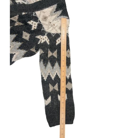 J.Jill Wool Blend Fair Isle Gray Button Cardigan Women's Size L Chevron w Beads - Picture 11 of 11